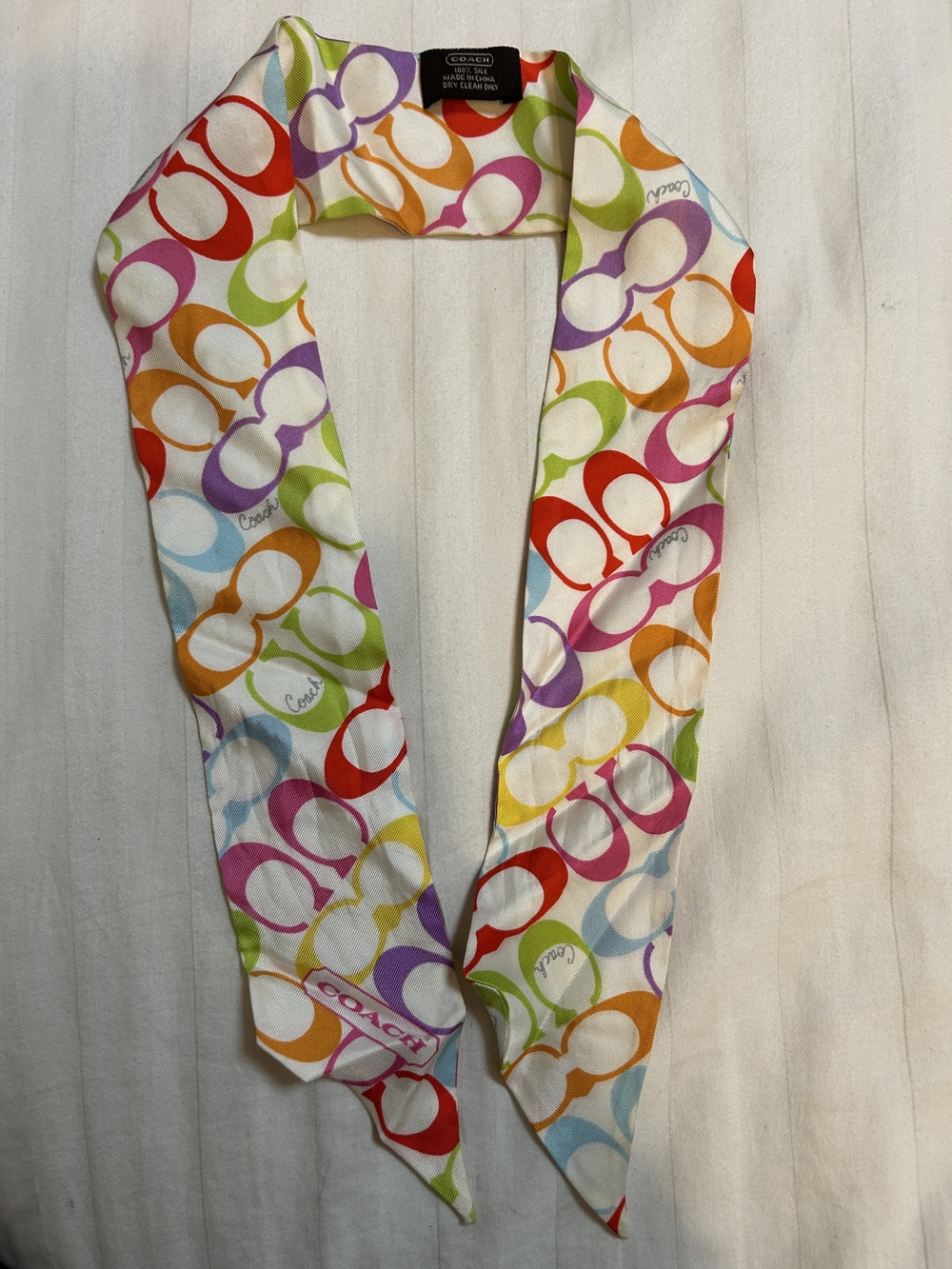 Coach Multicolor Logo Print Silk Scarf Wrap
